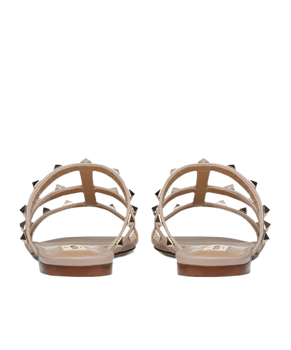 Valentino Rockstud Caged Calfskin Flat Sandals In Nude