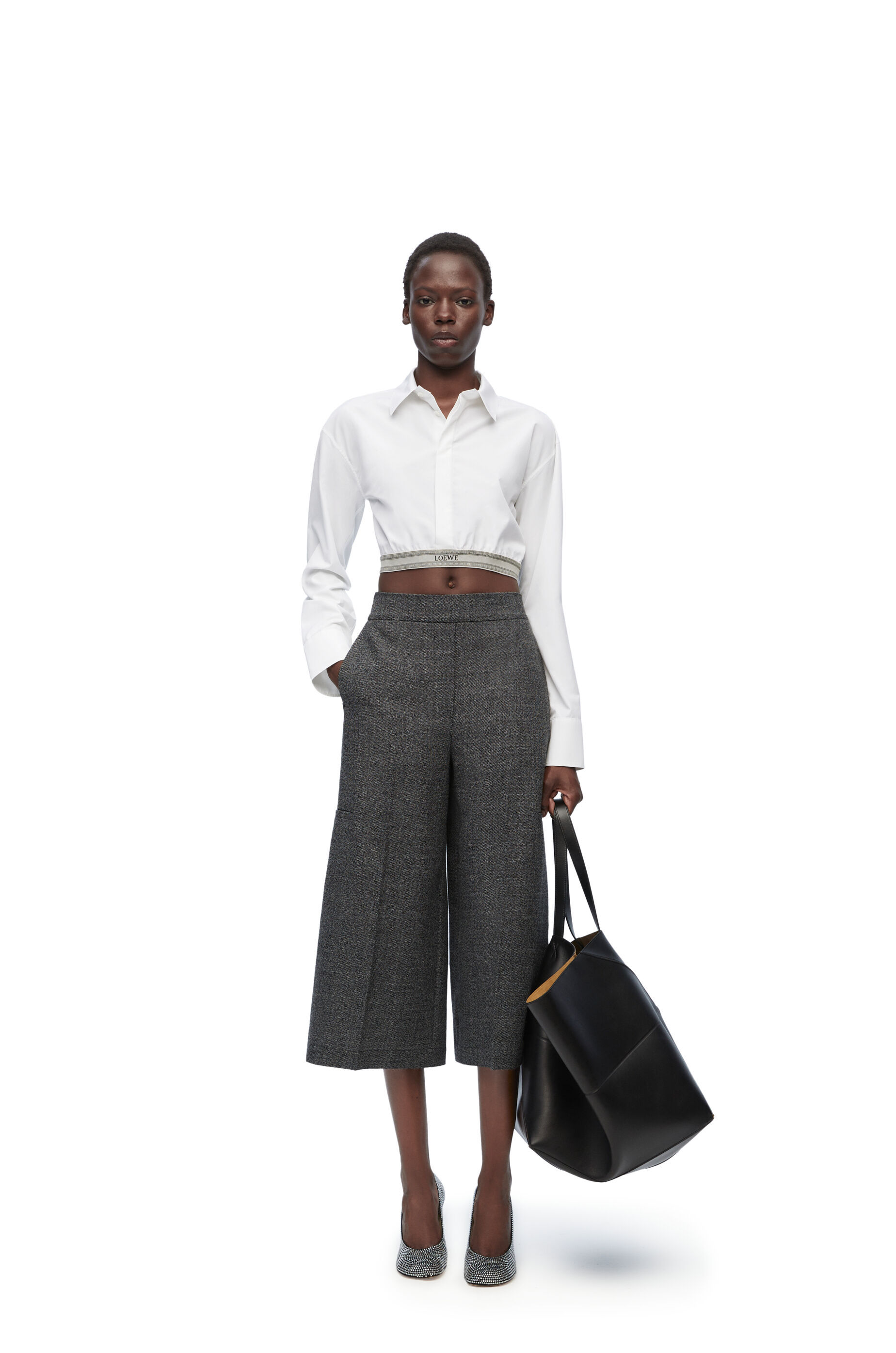 Loewe Logo-waistband Cropped Shirt In White