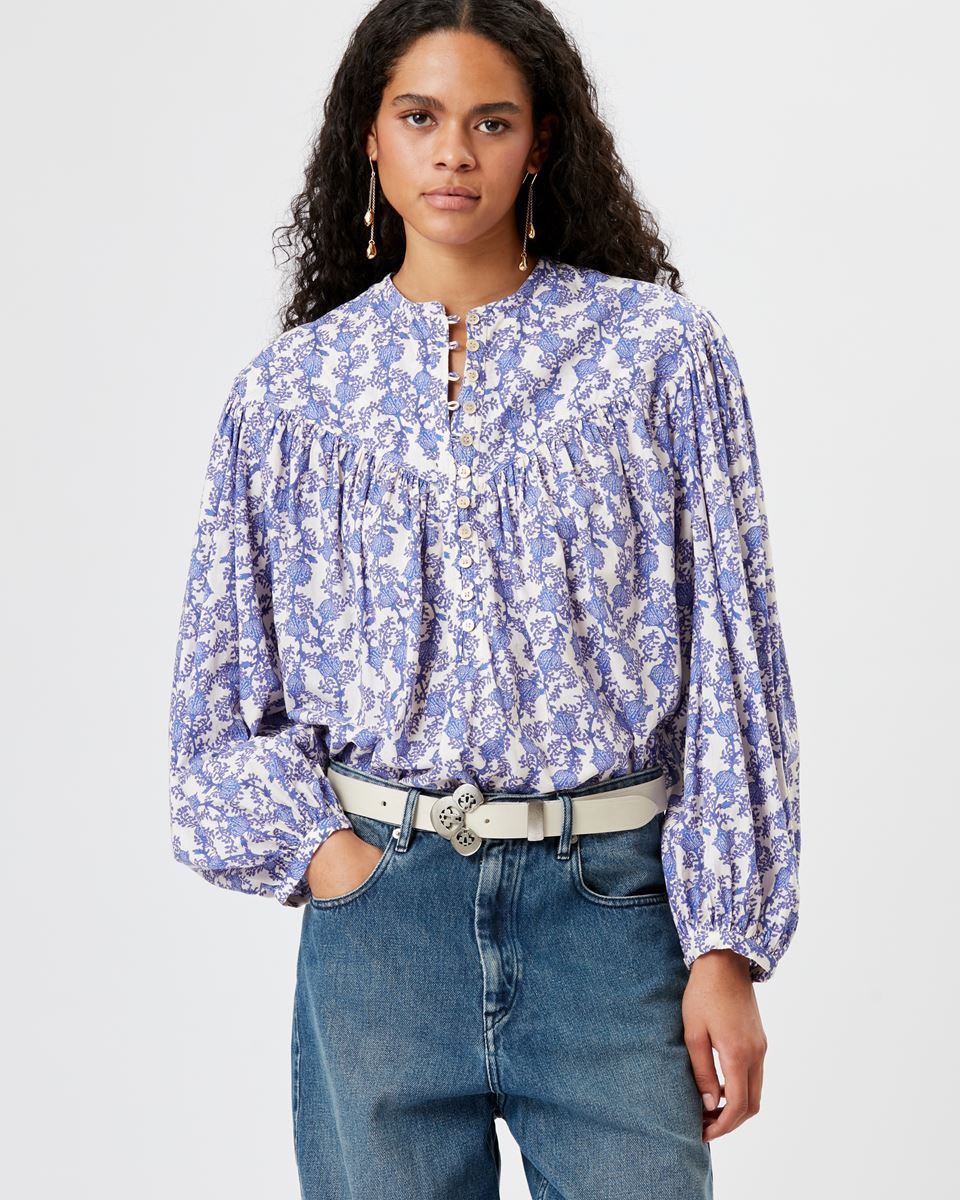 Shop Isabel Marant Étoile Salika Floral Printed Cotton Top In Blue