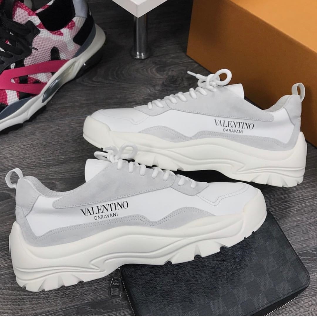 Valentino Two-tone Leather And Suede Gumboy Sneakers In White