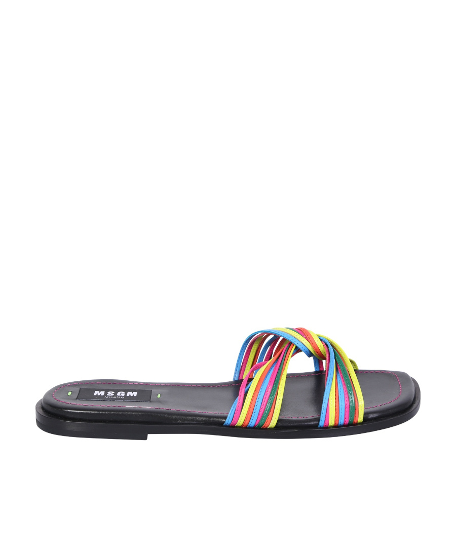 Msgm Multi-straps Leather Slippers In Multicolor