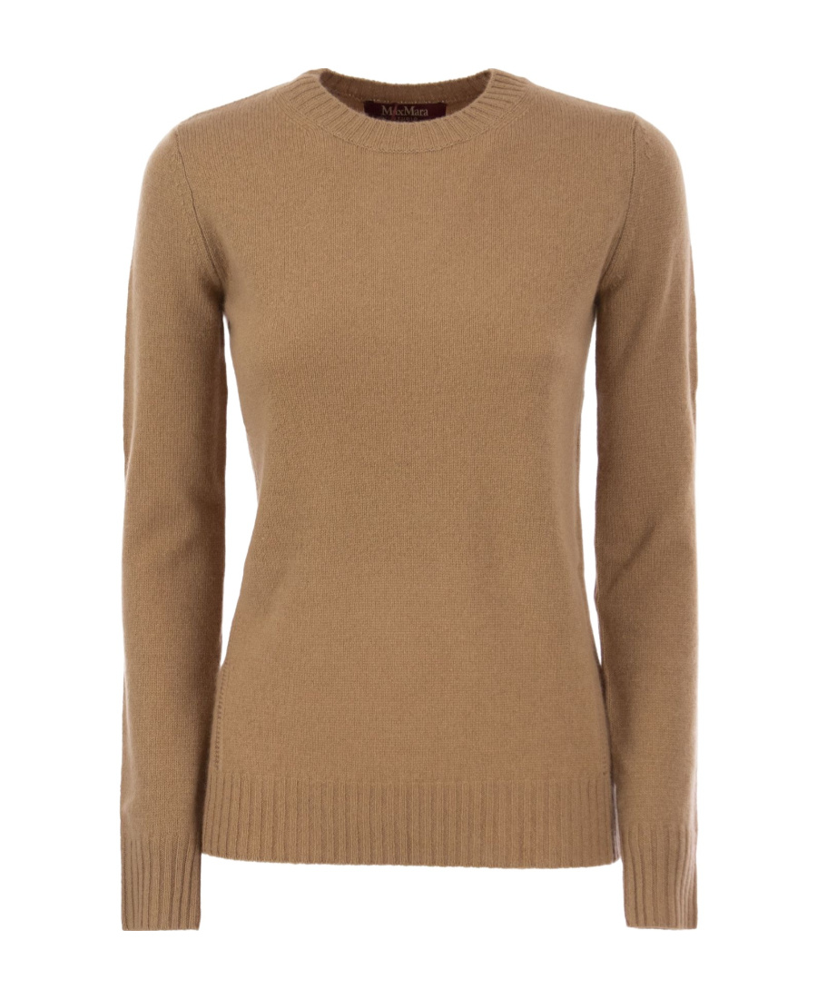 Max Mara Studio Giotto Crew Neck Jumper In Cashmere Yarn In Brown
