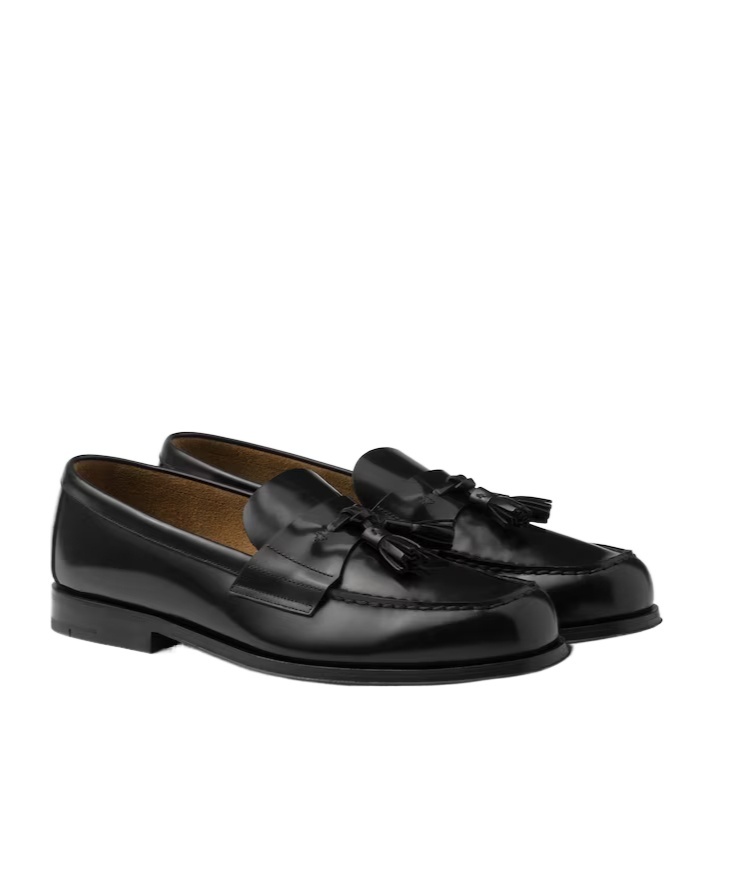 Prada Black Leather Loafers In Black