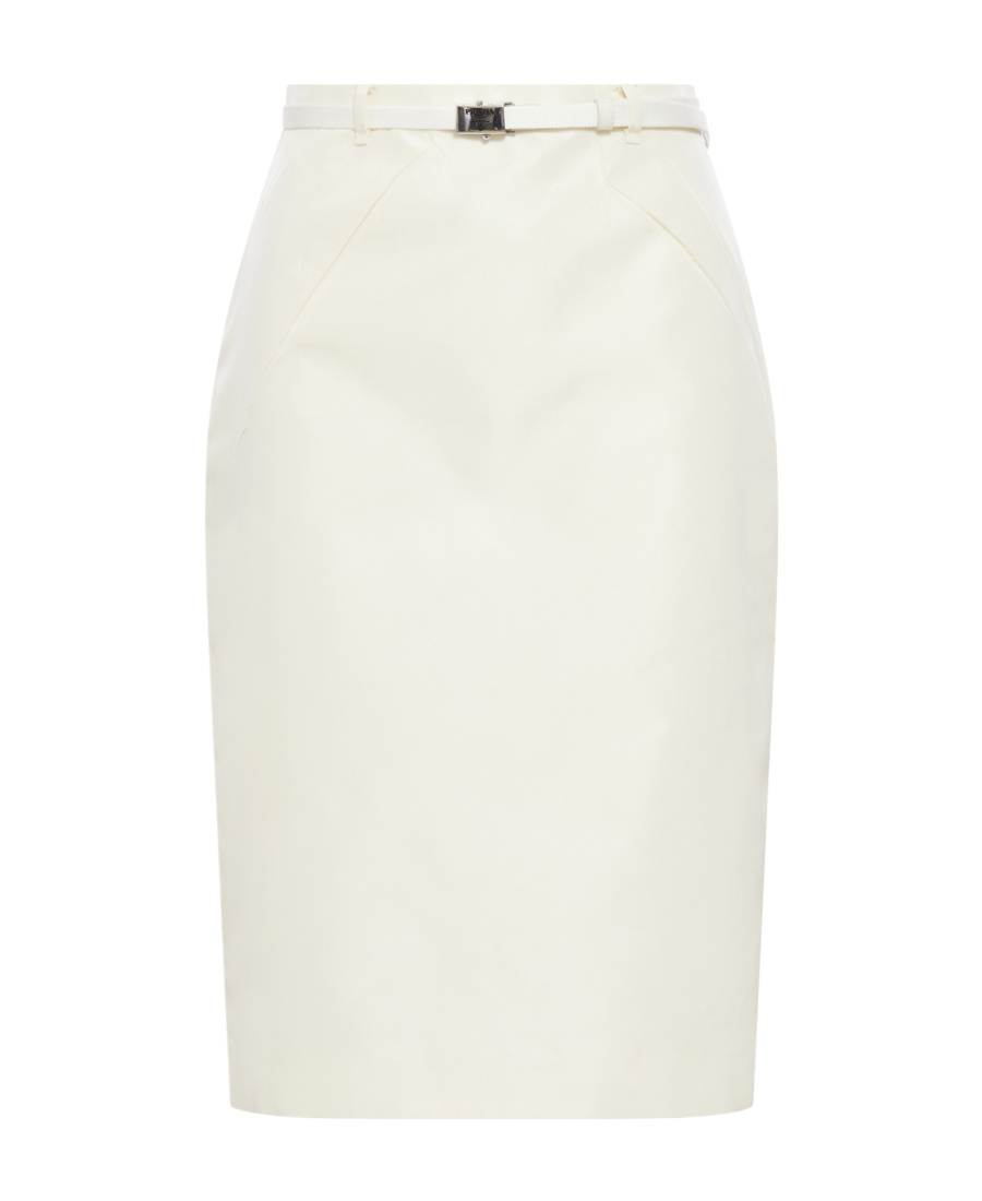 Prada High-waist Logo-buckle Straight Faille Skirt In Nude