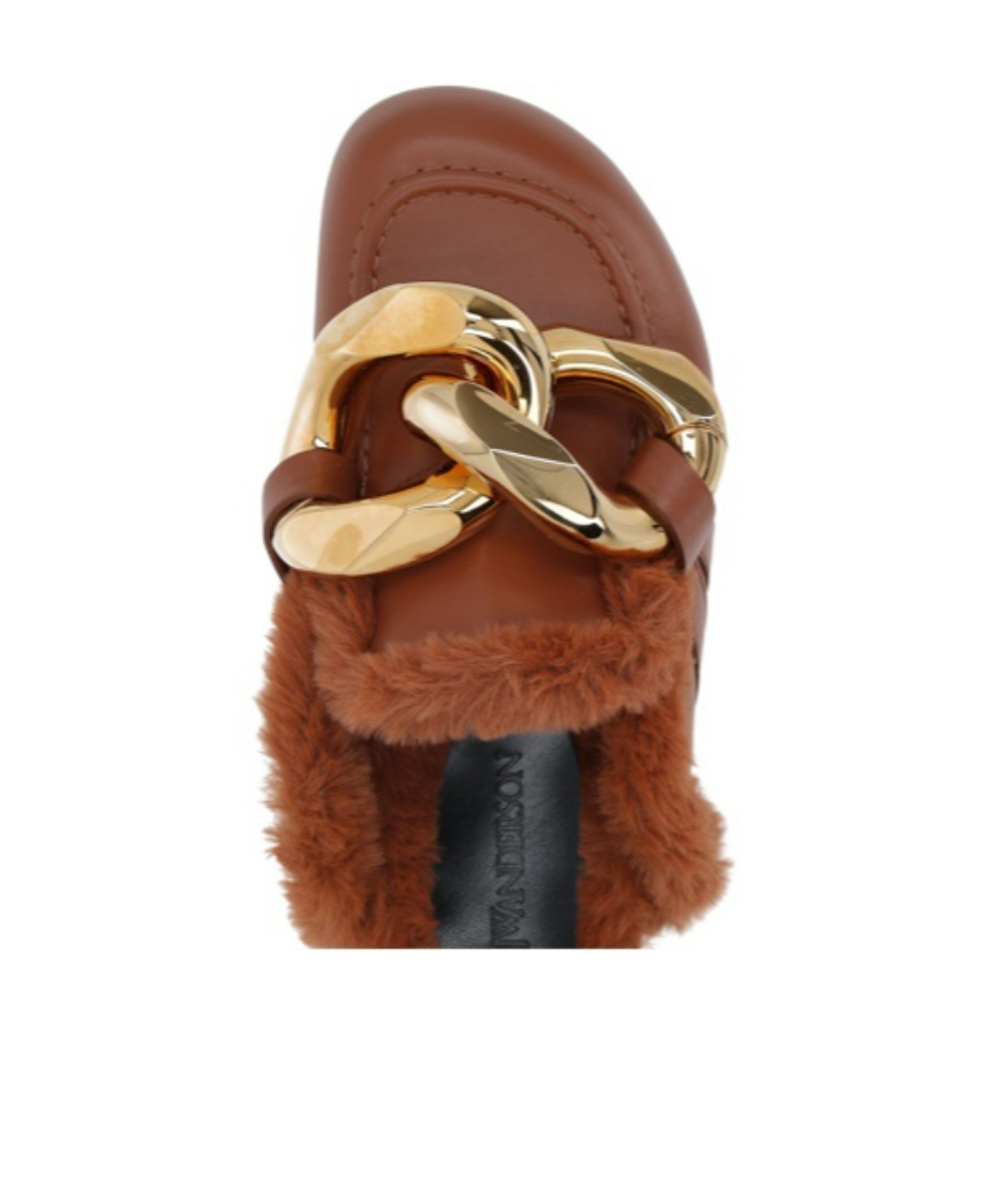 JW ANDERSON CHAIN SHEARLING-TRIM LOAFERS
