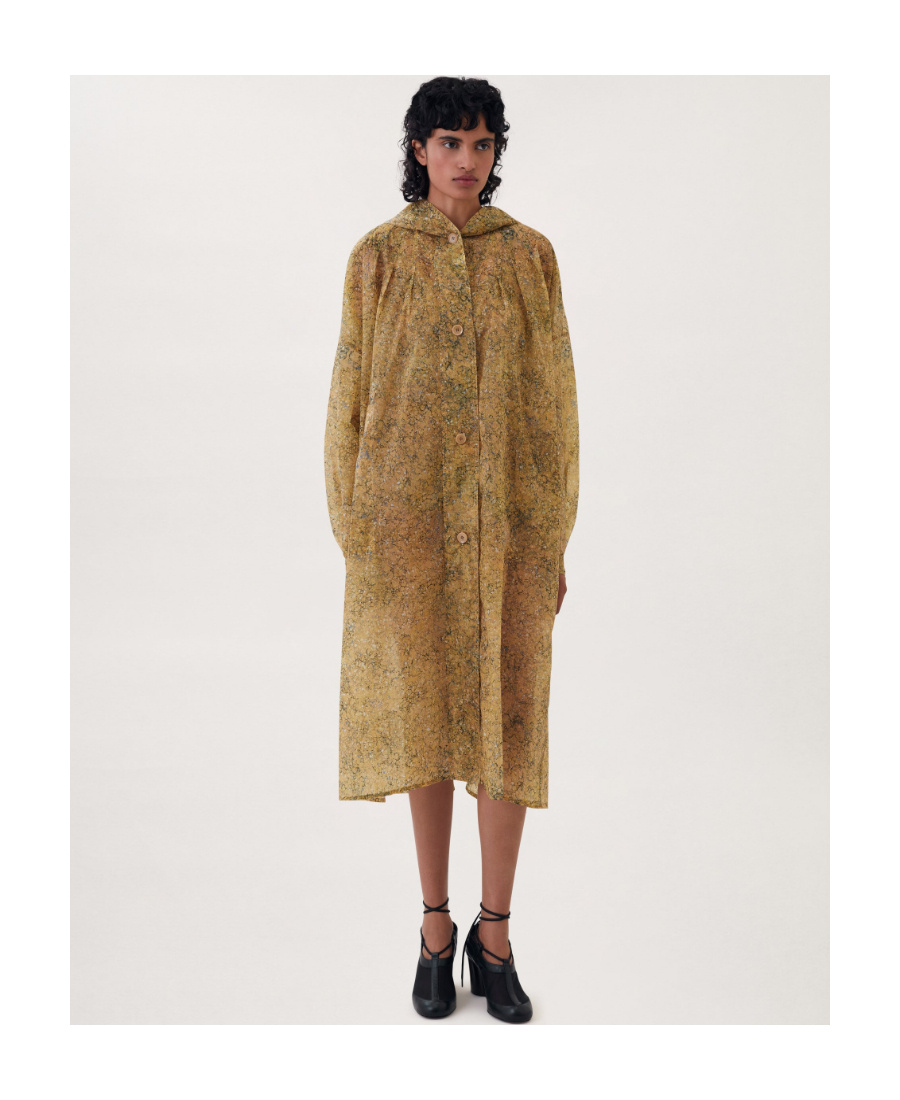 Lemaire Mantel Sheer Printed Raincoat In Nude