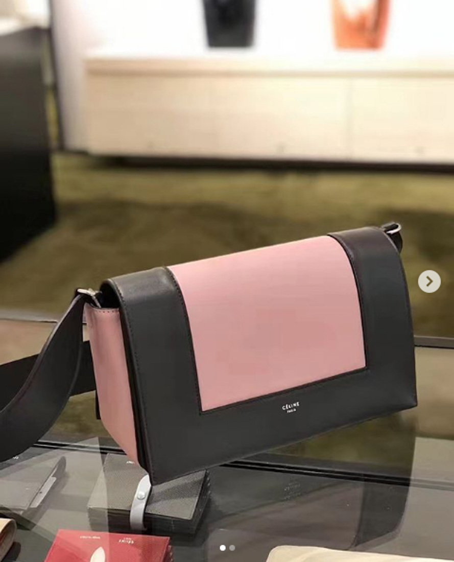 Celine Frame Medium Smooth Cow Leather Two-color Handbag In Black