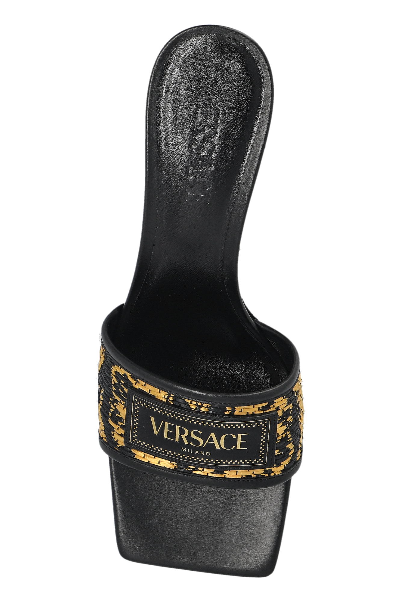Versace Theia Barocco Square Open Toe Sandals In Black