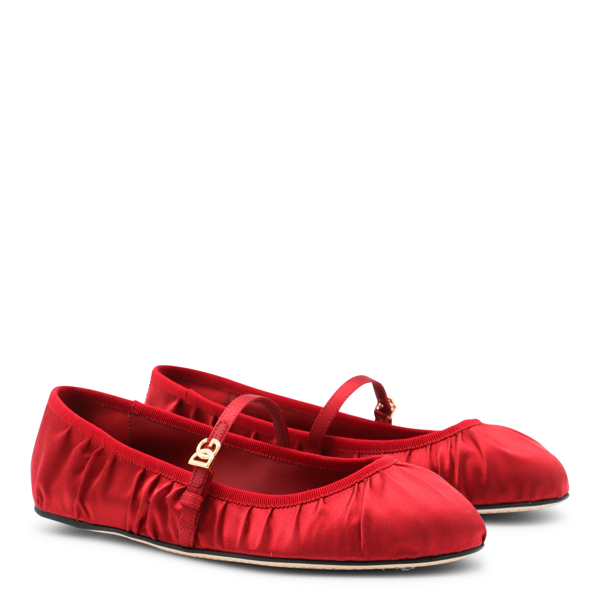 Dolce & Gabbana Nappa Leather Ballet Flats With Logo Buckle In Red