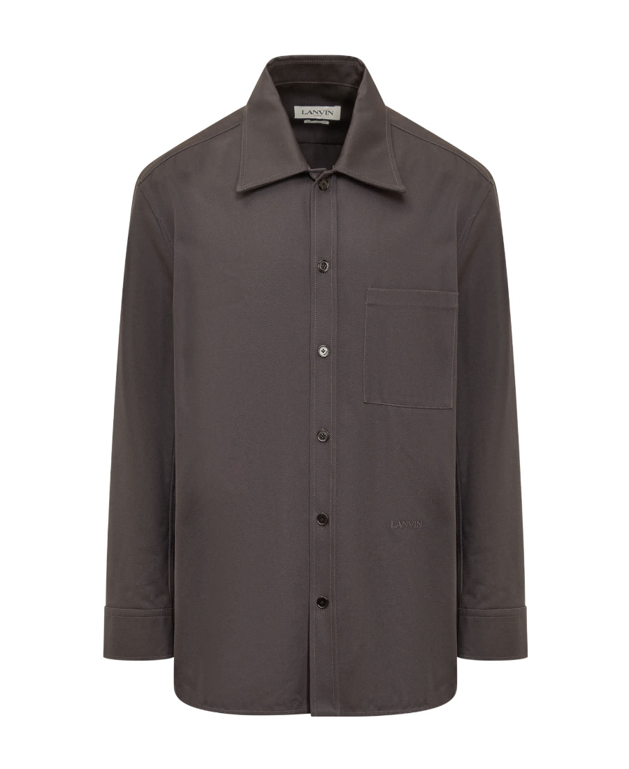 Lanvin Logo Embroidered Buttoned Shirt In Brown