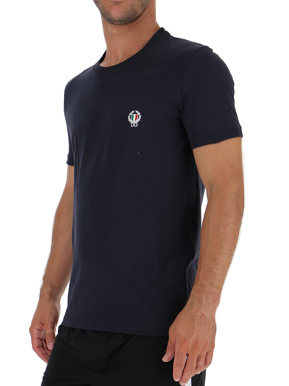 Dolce & Gabbana Tricolor Logo Stretch Cotton T-shirt In Black