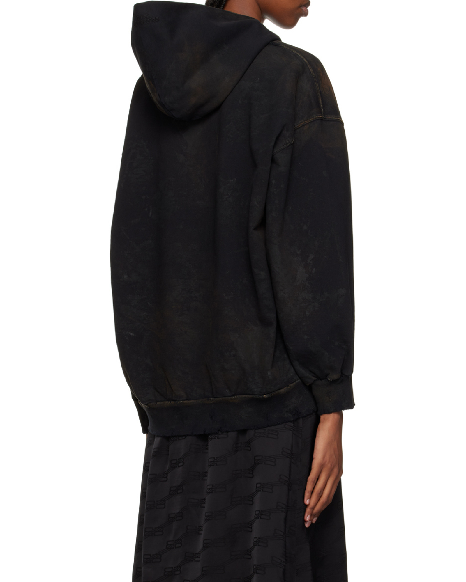 Shop Balenciaga Hoodie Con Cerniera Paris Small Fit In Nero Délavé In Black