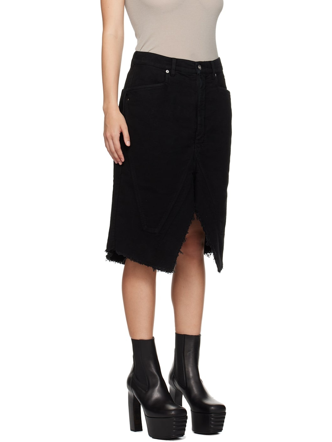 Rick Owens Drkshdw Black Slivered Midi Skirt In Black