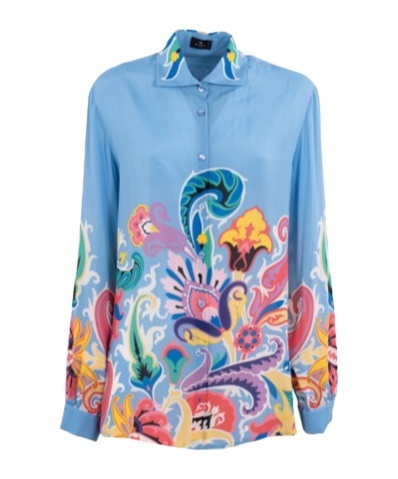 Etro , Shirt With Floral Print, Woman, Multicolour, Size 50 In Blue