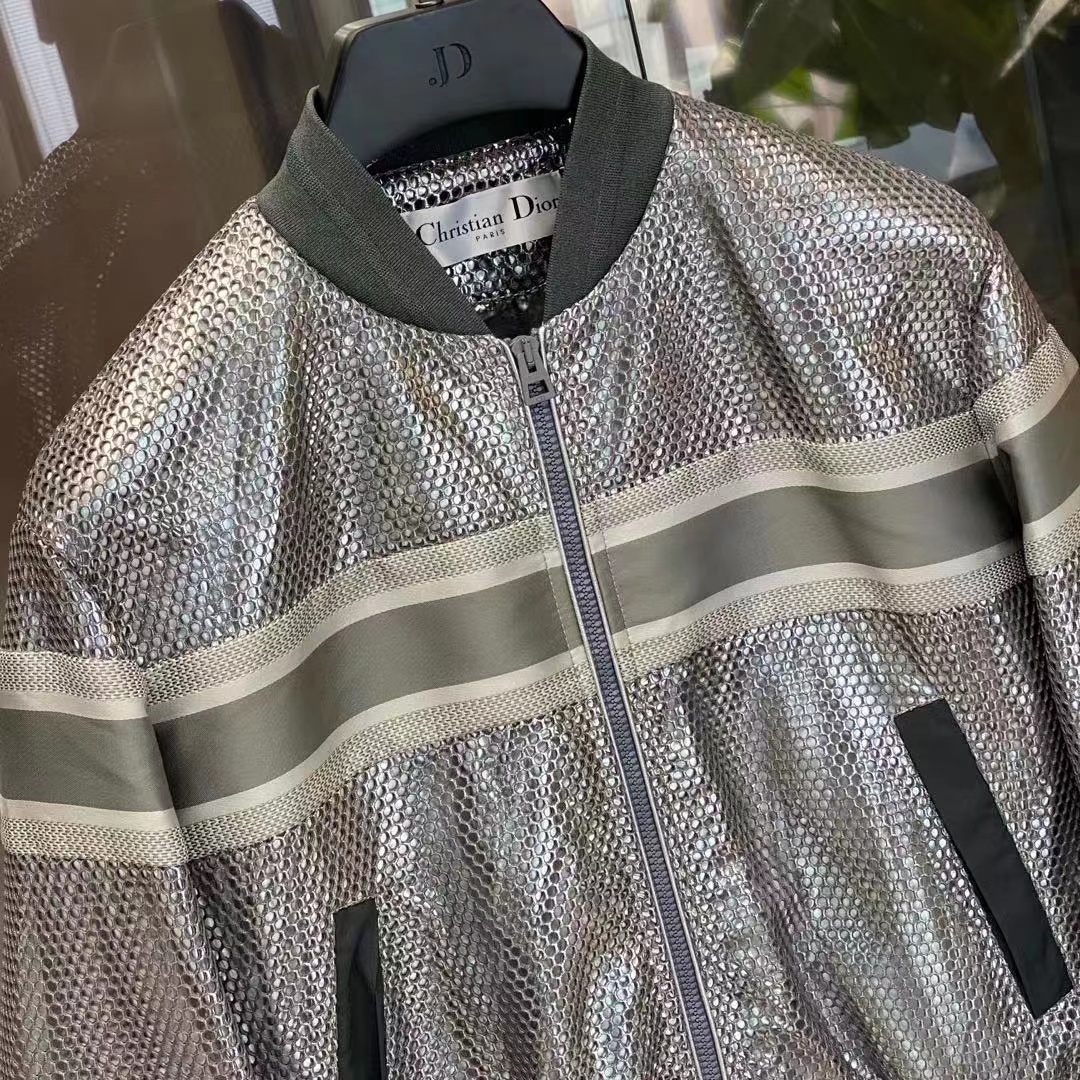 Shop Dior Grid Baseball Jacket In Gray