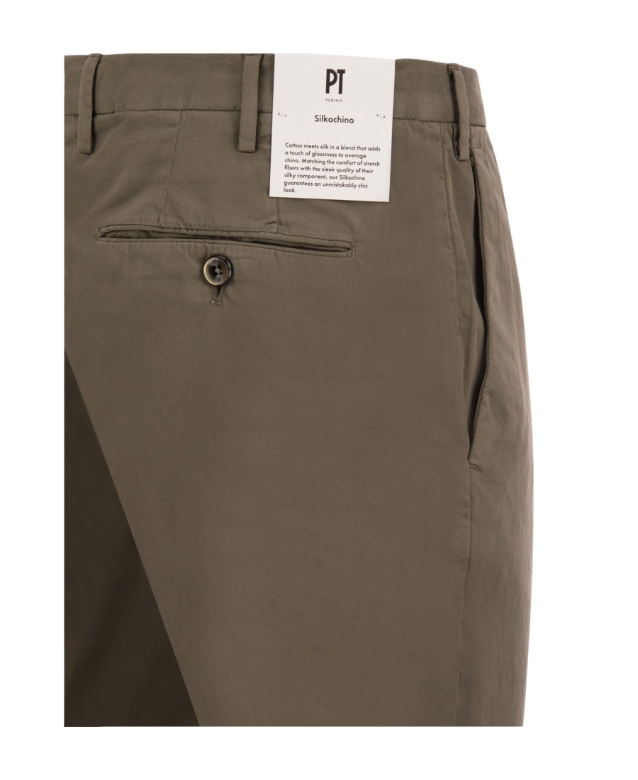Pt Torino Sage Green Cotton And Silk Trousers In Green