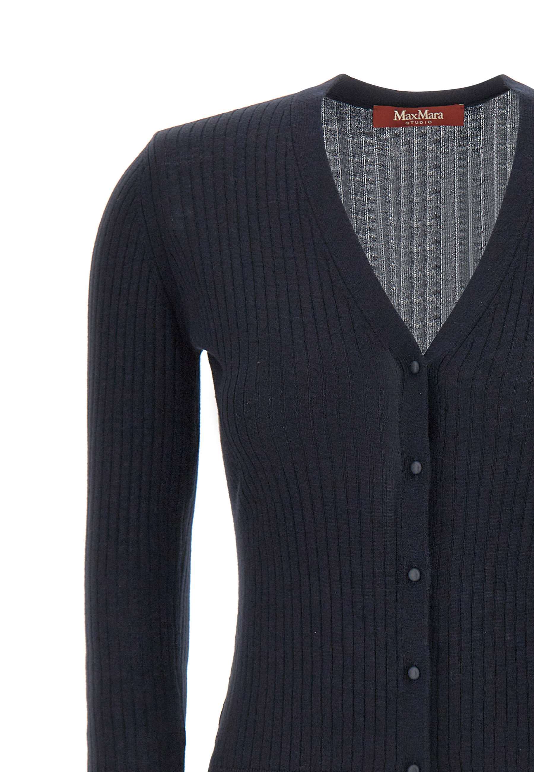 Max Mara Studio Potus Button-up V-neck Cardigan In Blue