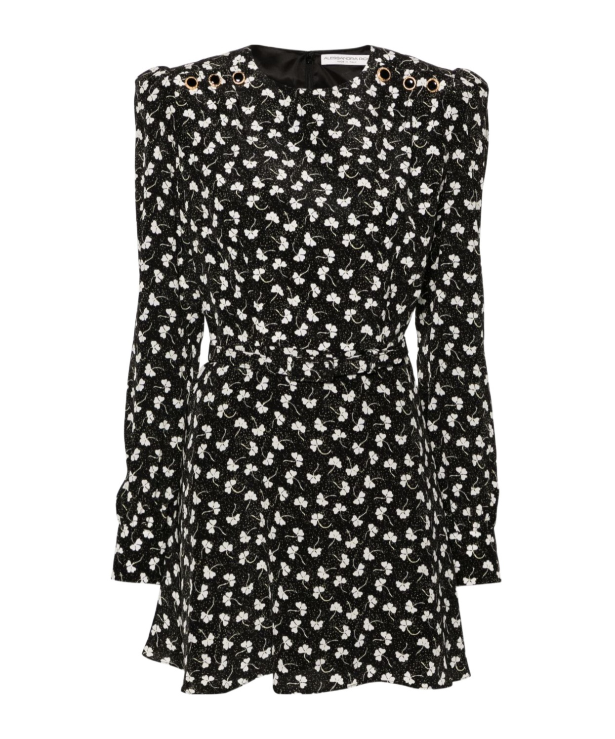 Alessandra Rich Black Clover-print Silk Mini Dress In Black