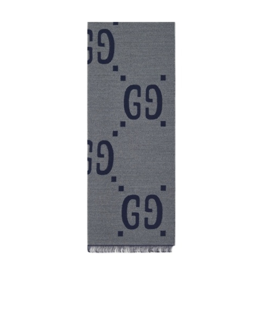 Gucci Gg Jacquard Wool Silk Scarf In Gray