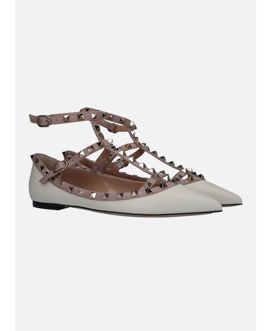 Valentino Rockstud Ballerinas In White