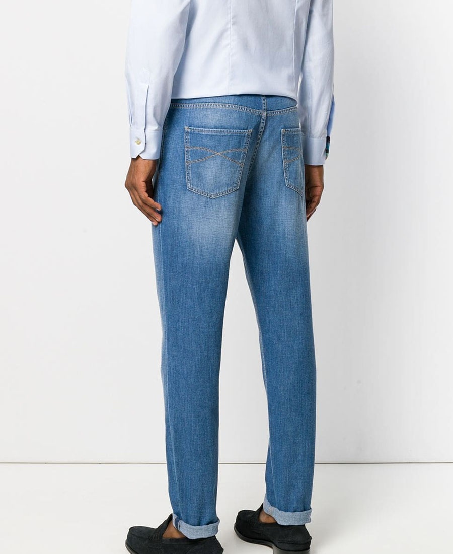 Brunello Cucinelli Logo-patch Straight-leg Jeans In Blue