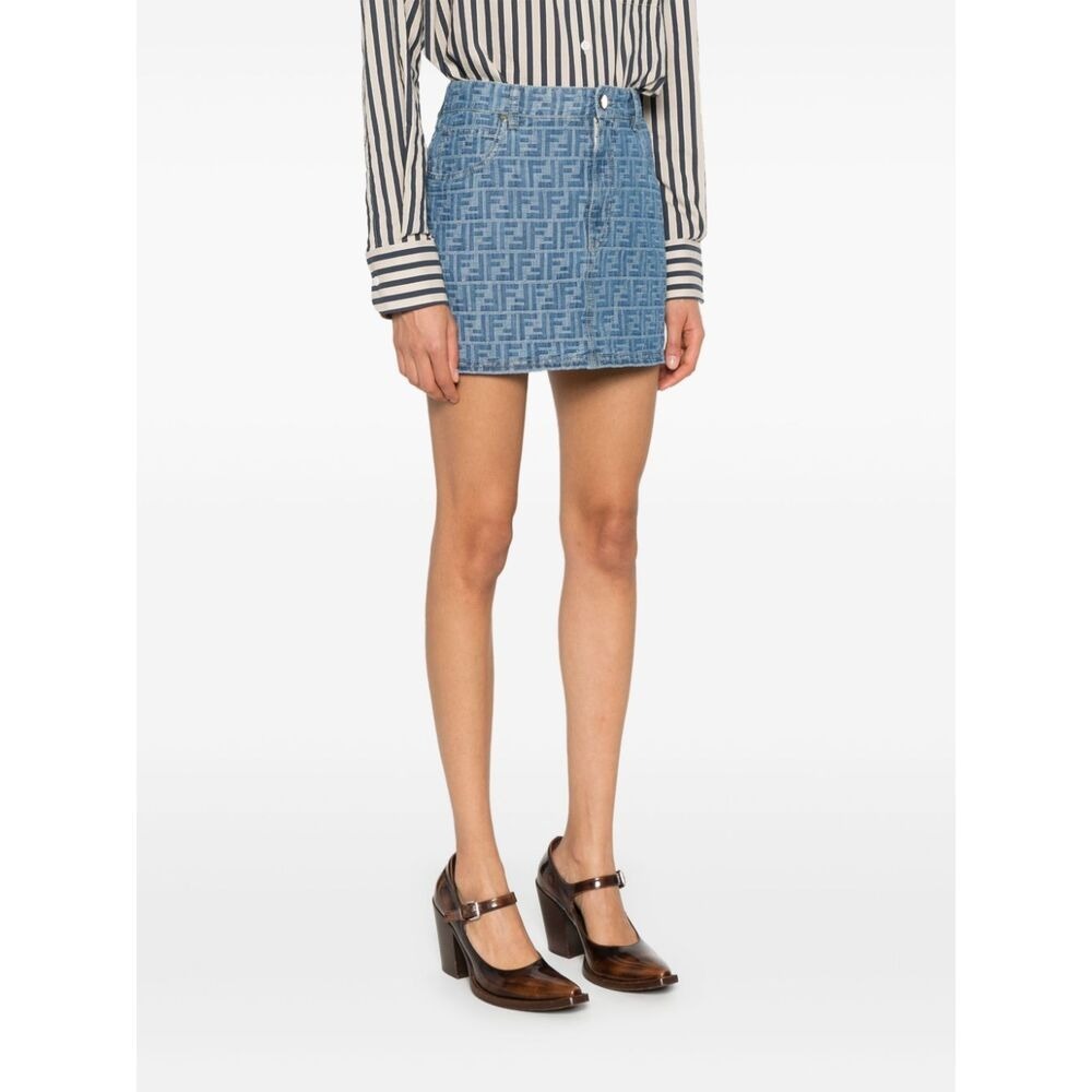 Fendi Women Ff Chambray Mini Skirt In Blue
