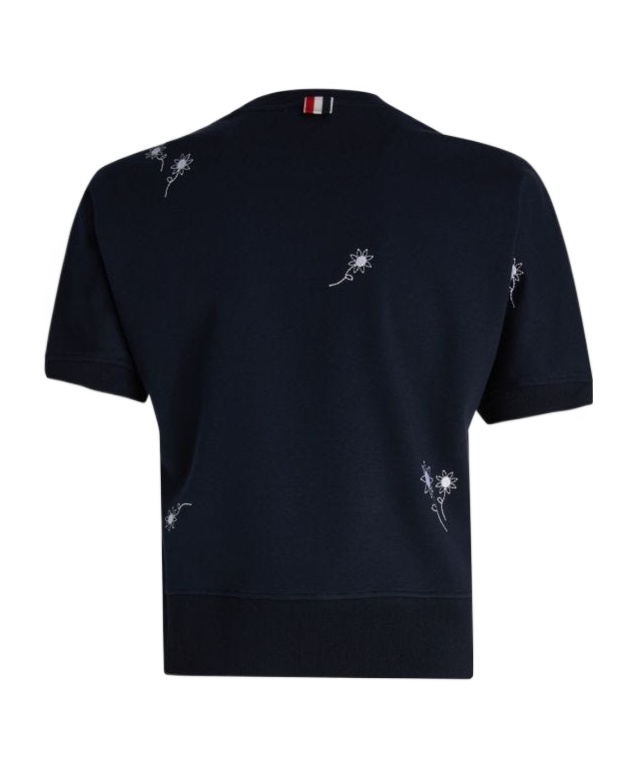 Thom Browne Floral Embroidery T-shirt In Black