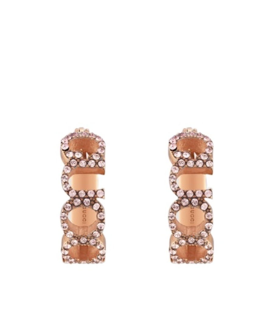 Gucci Logo Crystal-embellished Hoop Earrings In Pink