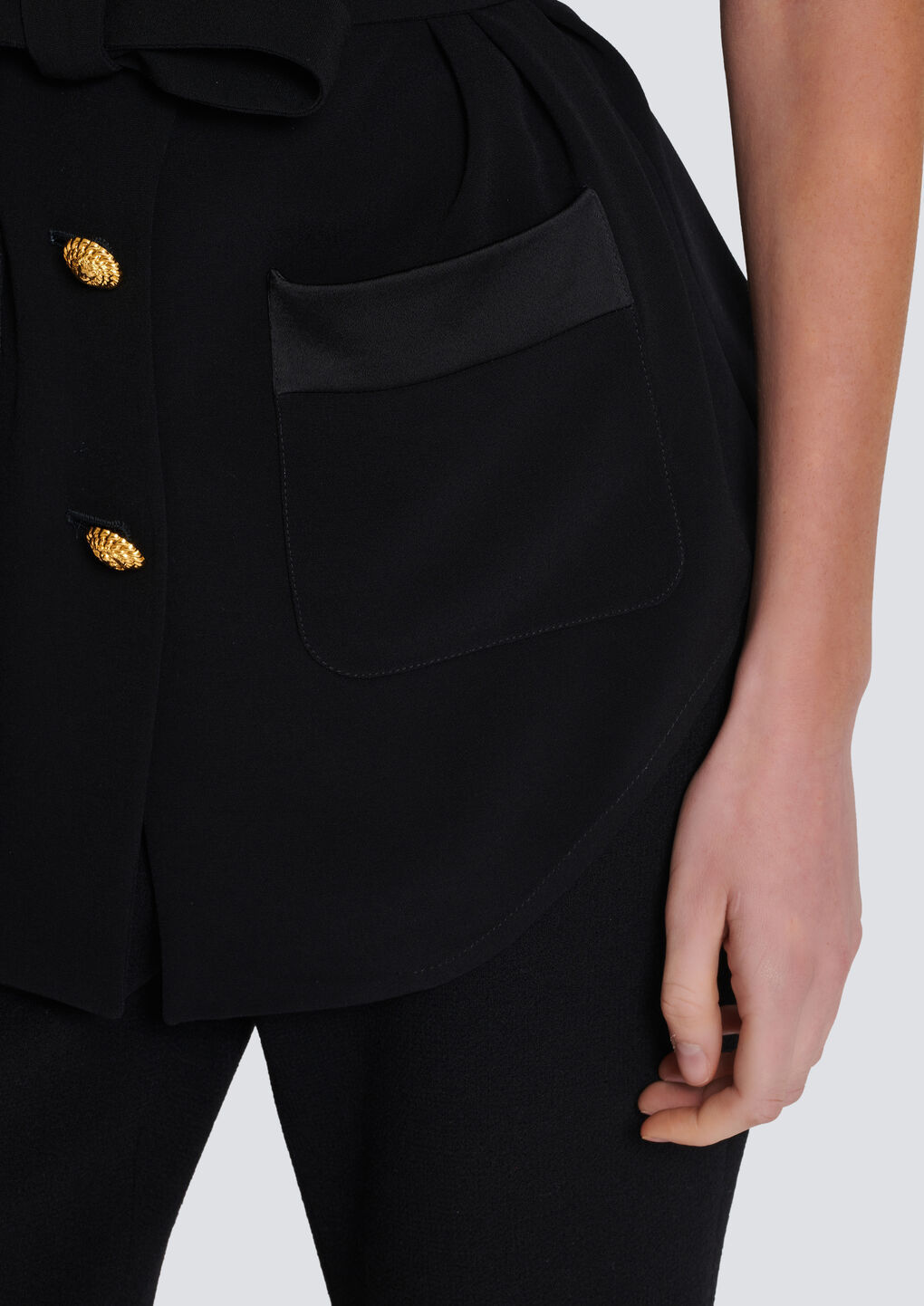 Balmain Ss 4 Pockets Crepe Saharian Shirt In Black