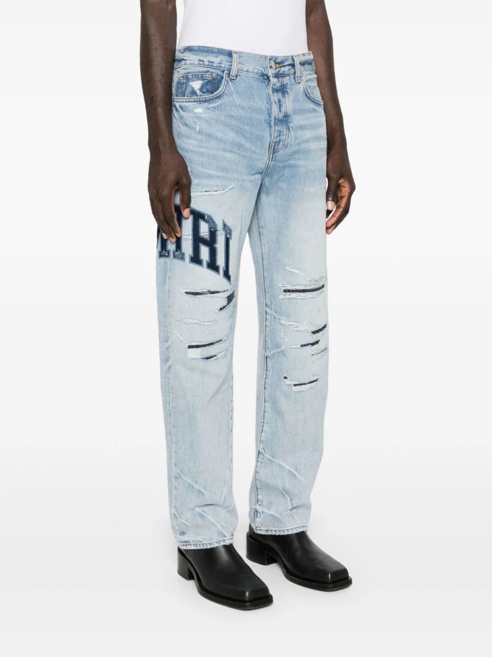 Amiri Varsity Logo Repair Mid-rise Straight-leg Jeans In Blue