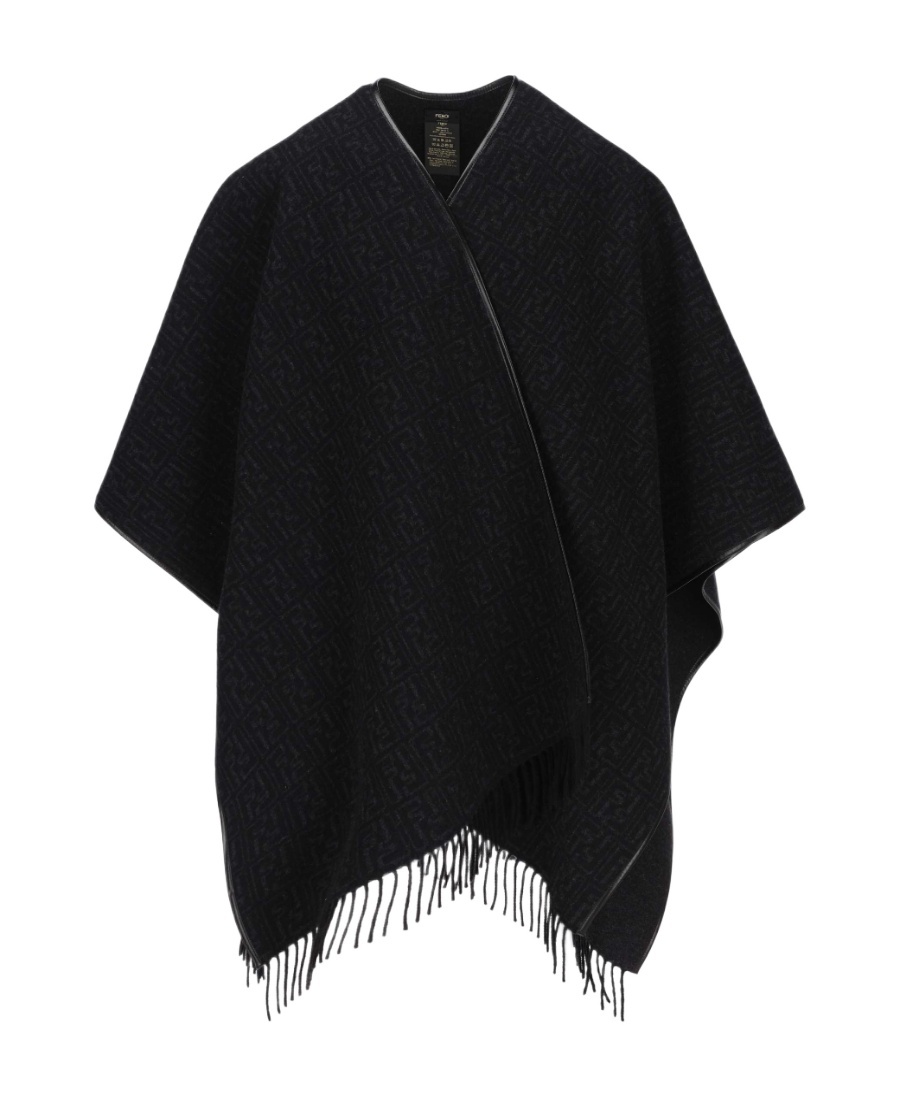 Fendi Monogram-pattern Fringed Poncho Jacket In Black