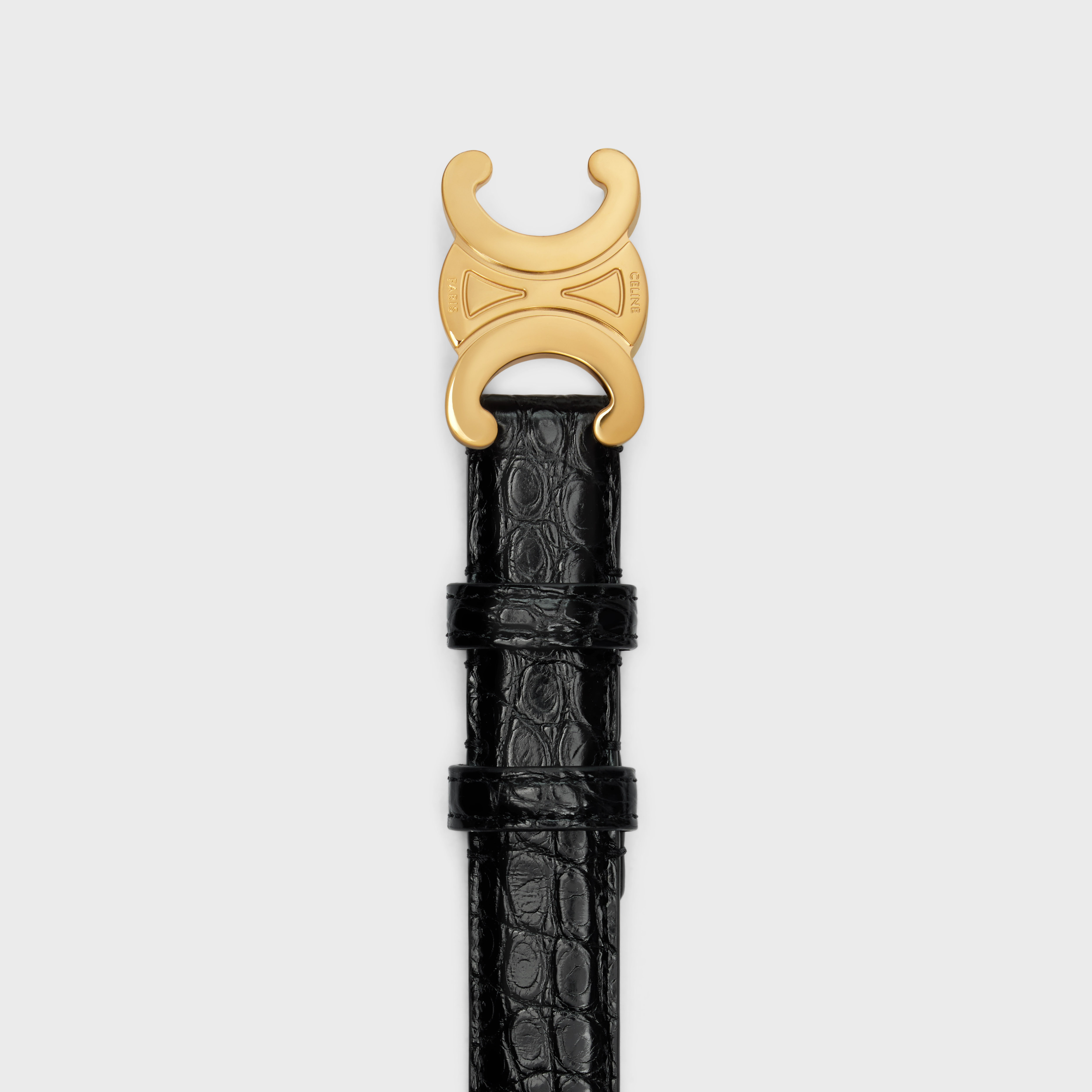 Celine Medium Triomphe Belt In Alligator In Black