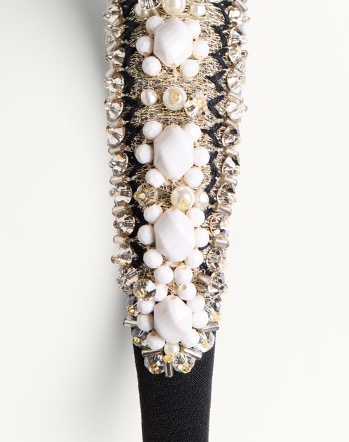 Valentino Embroidered Headband In Black/light Ivory