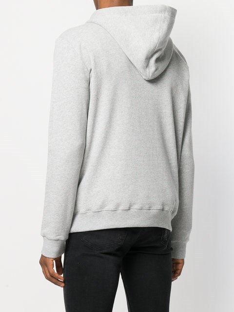 Saint Laurent Signature Logo Cropped Hooded Sweatshirt In Gray