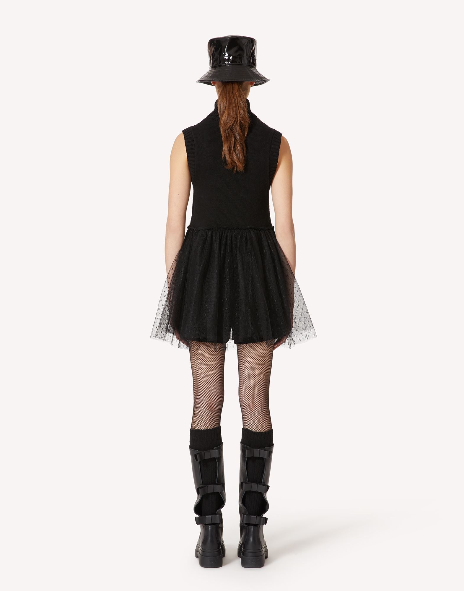 Red Valentino Mesh Tulle Knitted Pullover In Black