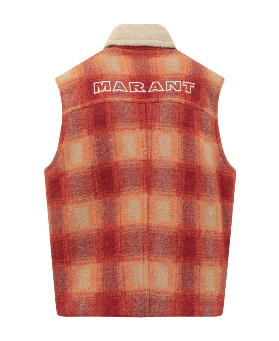 Isabel Marant Kiraneo Logo-embroidered Plaid-check Gilet In Brown