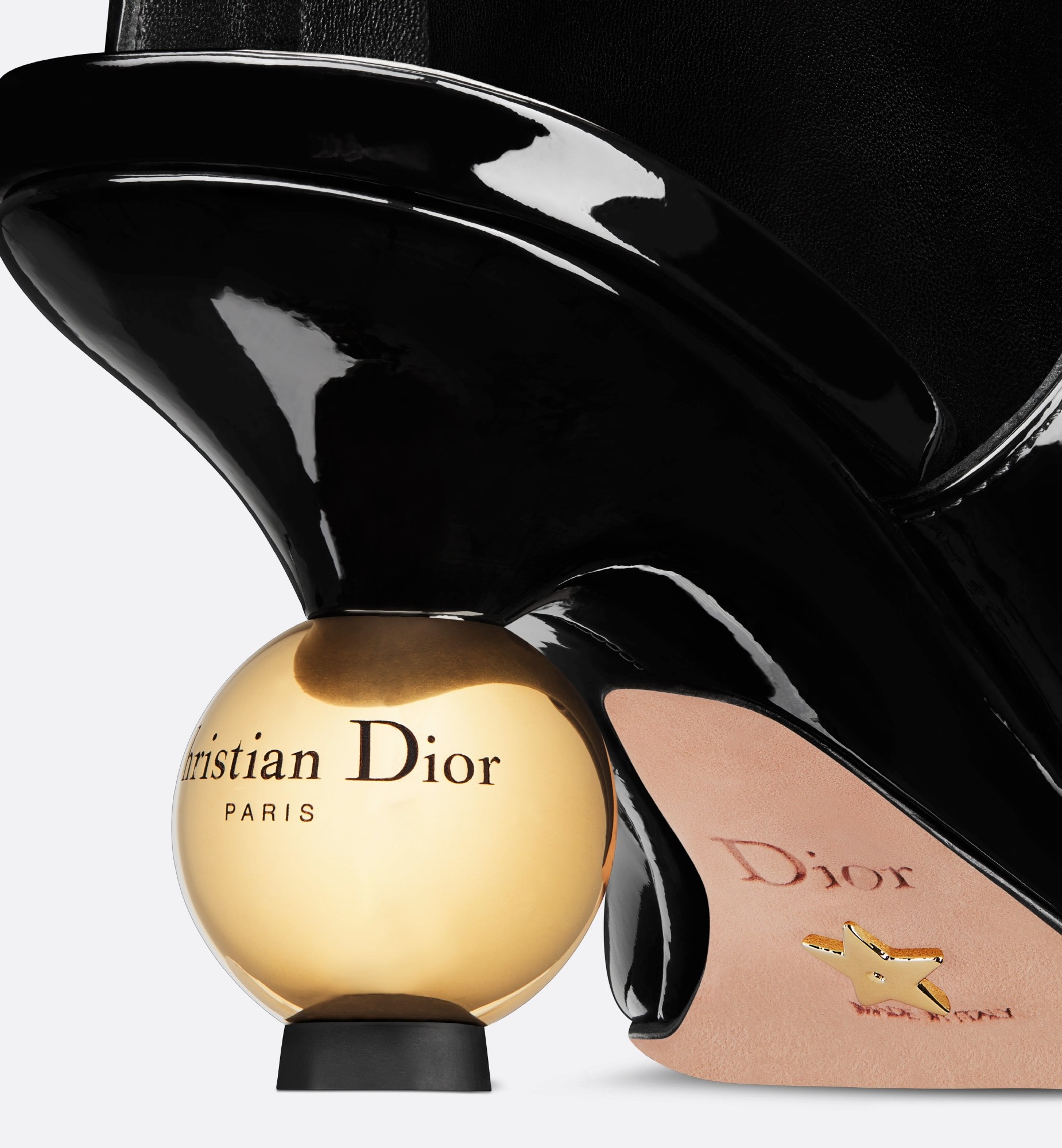 Dior Patent Leather Idol Booties With Statement Heel And Cut-outs In Black