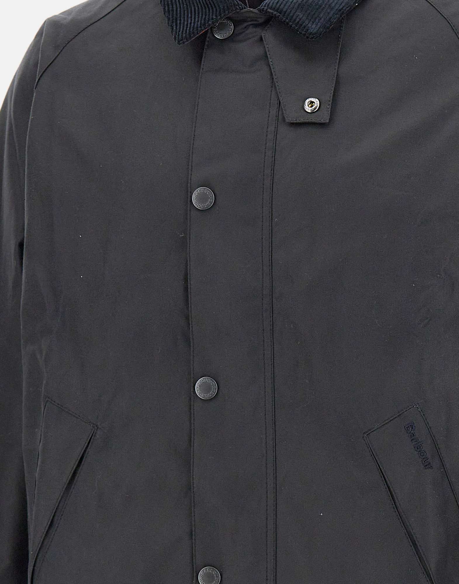 Barbour Corduroy-collar Waxed-cotton Jacket In Black
