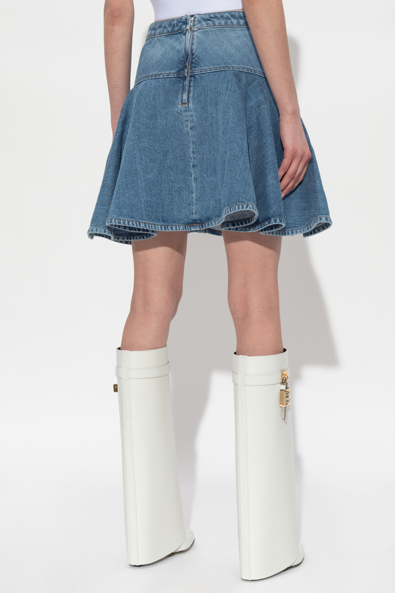 Givenchy Denim Flared Short A-line Skirt In Blue