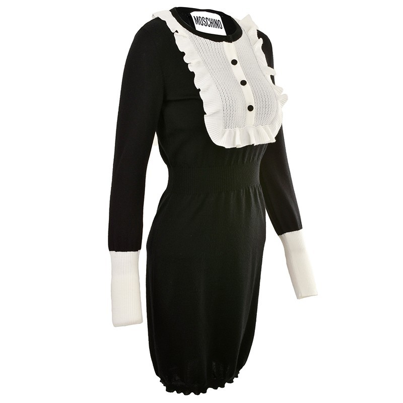 Moschino Round Neck Long-sleeved Dress In Black