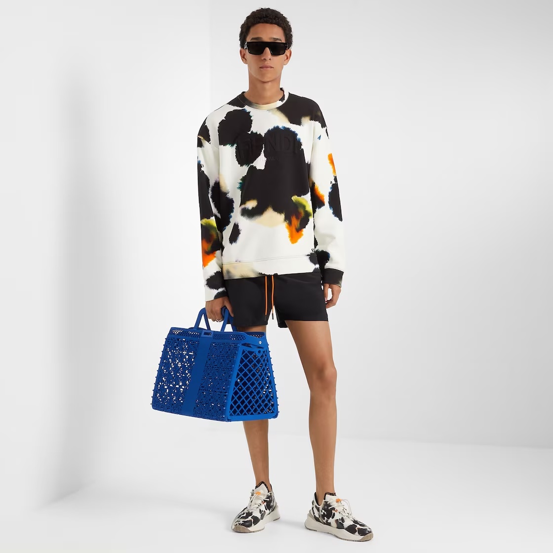 Fendi Spotted Motif Printed Jersey Sweatshirt In Black