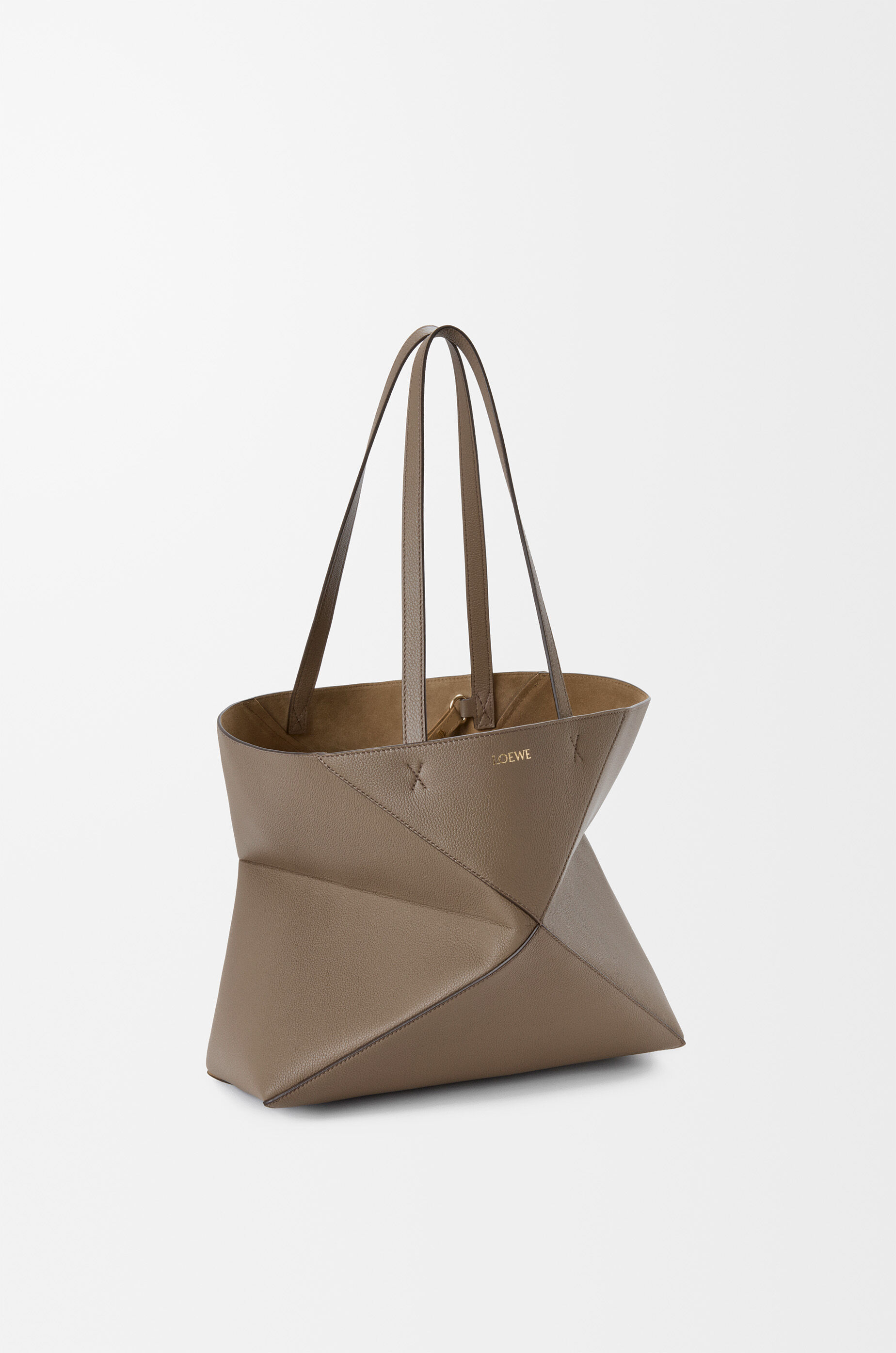 Loewe Medium Puzzle Fold Horizontal Tote Bag In Grained Calfskin In Brown