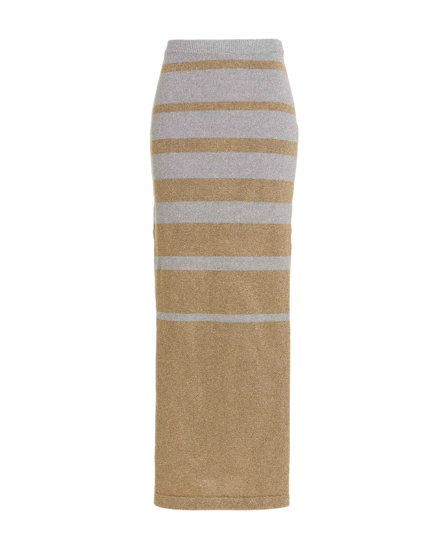 Rabanne Striped-pattern Lurex Maxi Skirt In Gray