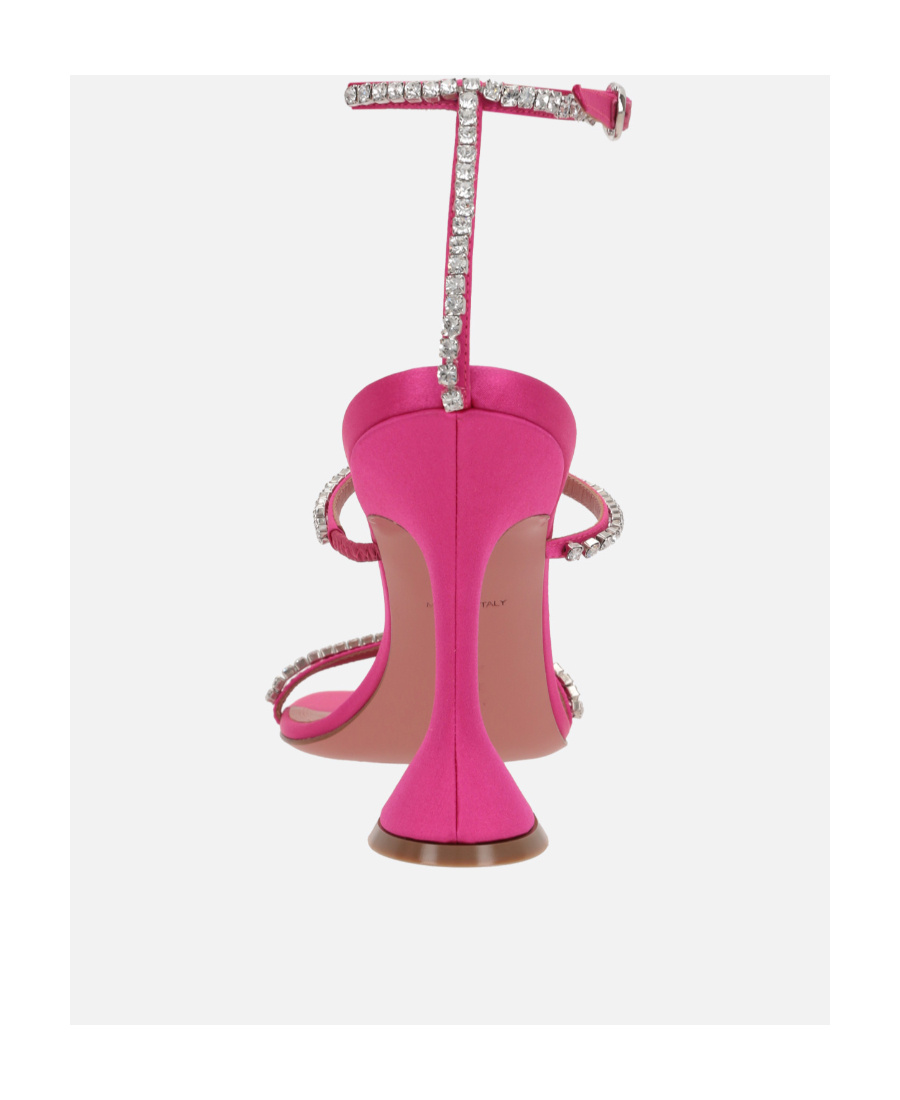 Amina Muaddi Sculpted Heel Sandals Crystal Embellishment In Pink