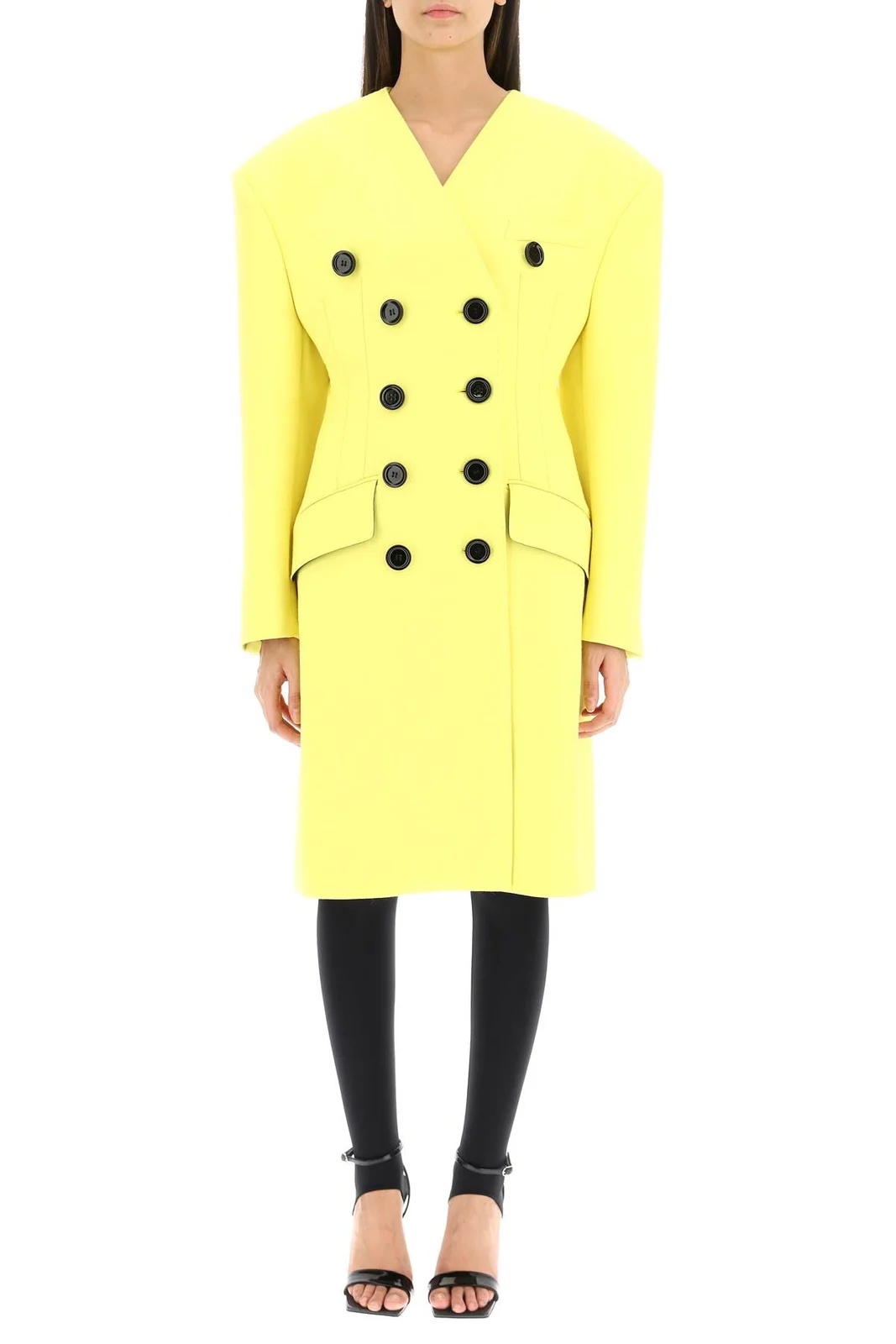 Dolce & Gabbana Woolen Coat With Contrasting Buttons In Yellow