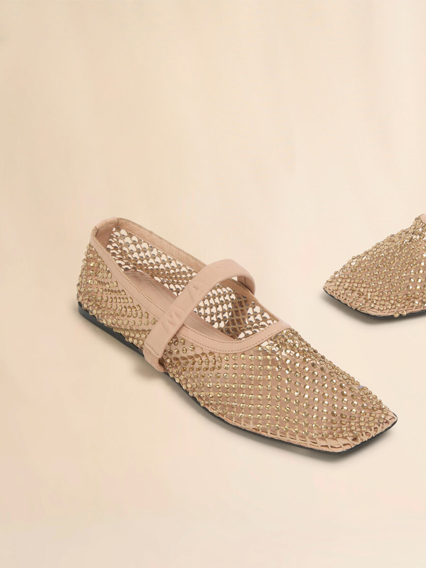 Marni Light Pink Mesh Mary Jane Ballet Flat With Crystals