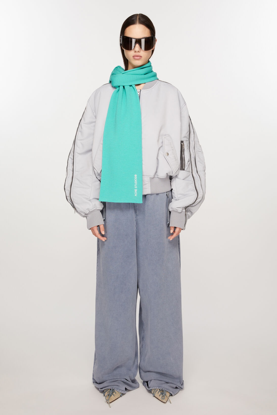 Shop Acne Studios Embroidered Wool Scarf In Green