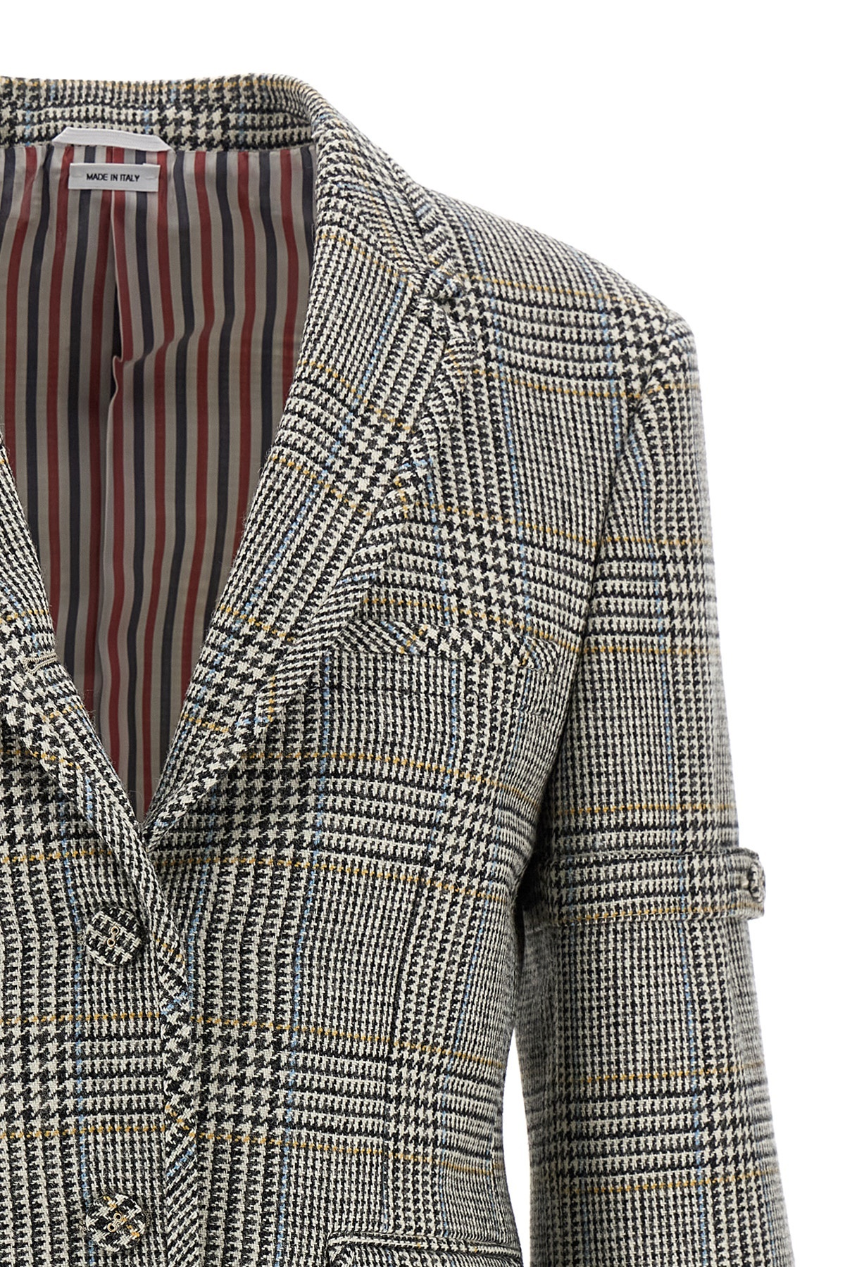 Thom Browne Checked Single-breasted Blazer In Gray