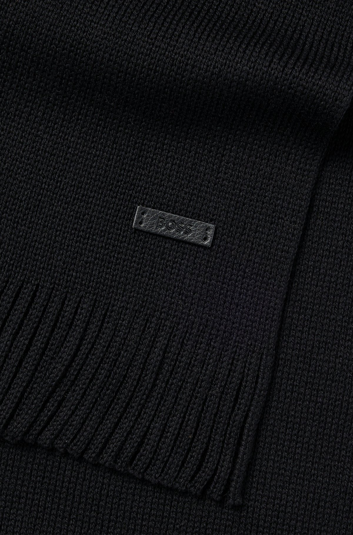 Hugo Boss Raschel-knit Scarf In Virgin Wool In Black