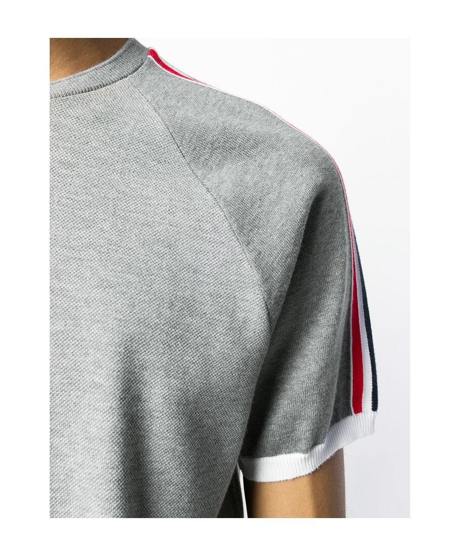 Thom Browne Tb Rwb Arm Tape Classic Pique Ss Tee Gry In Gray